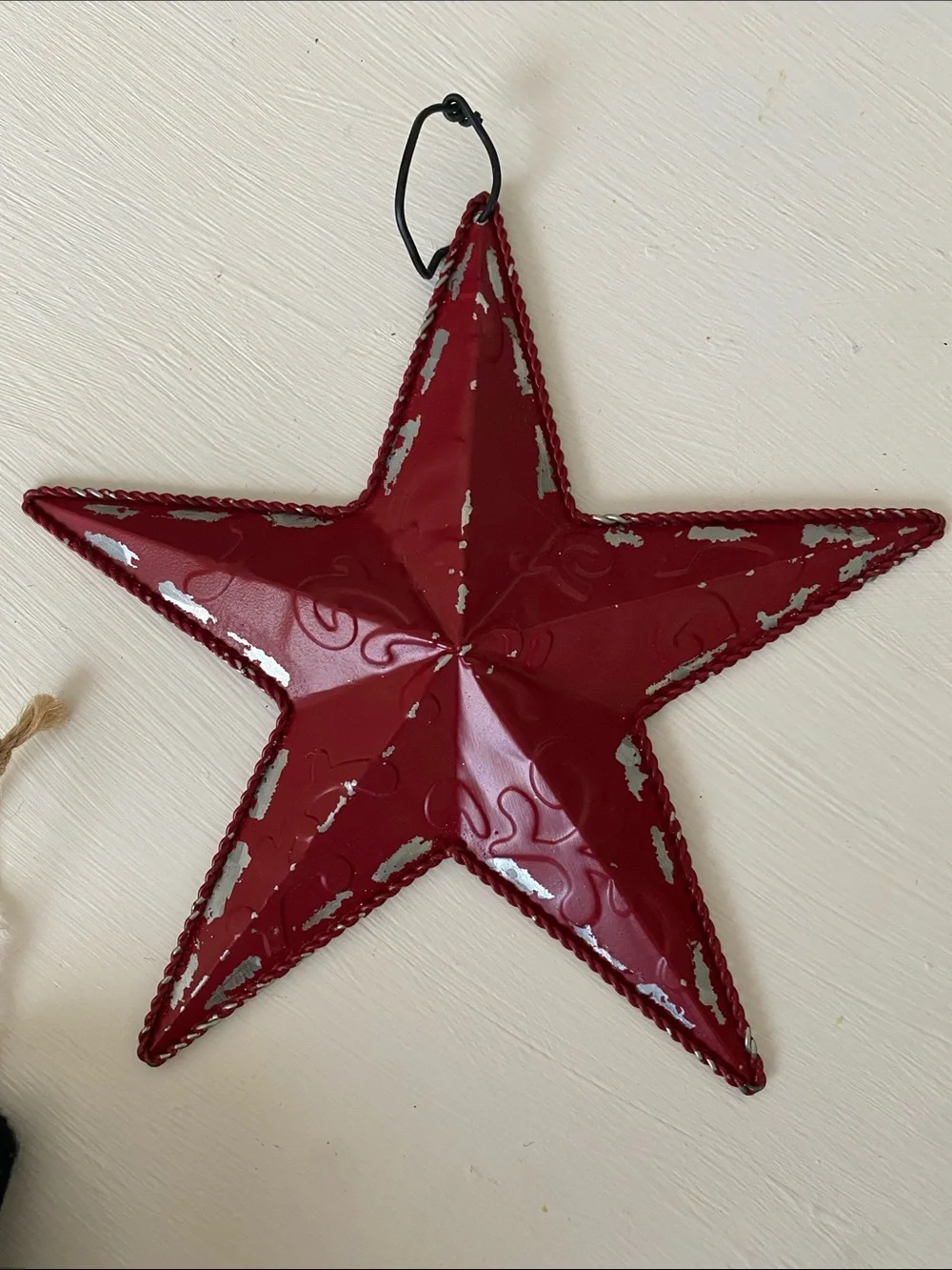 Farmhouse Rustic Christmas Ornaments Snowflake Red Metal Star & Burlap Snowman